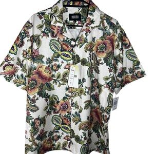 Malibu Men's White Floral Short-Sleeve Button Up Shirt Size L